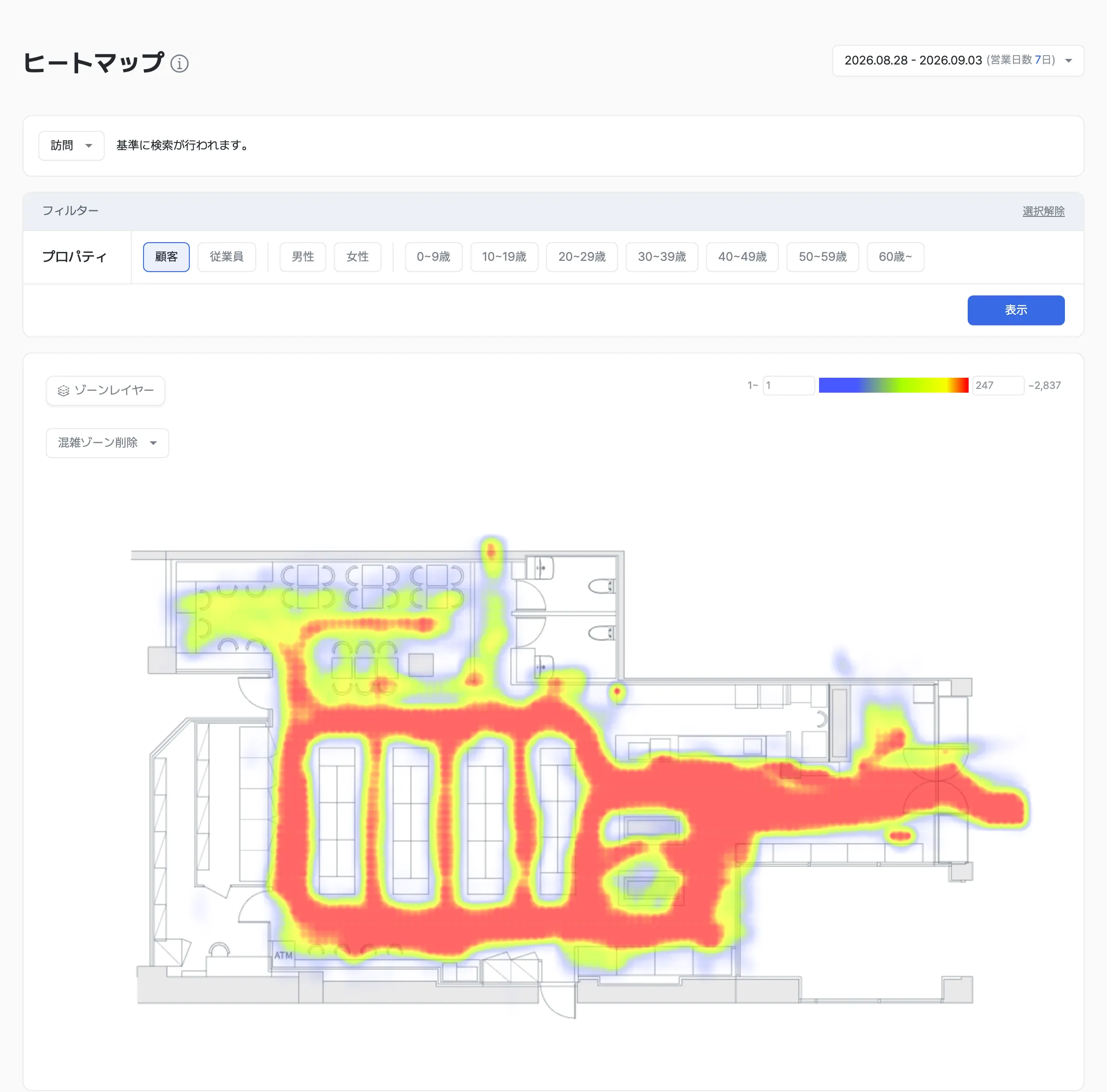 ヒートマップレポートのメイン画面