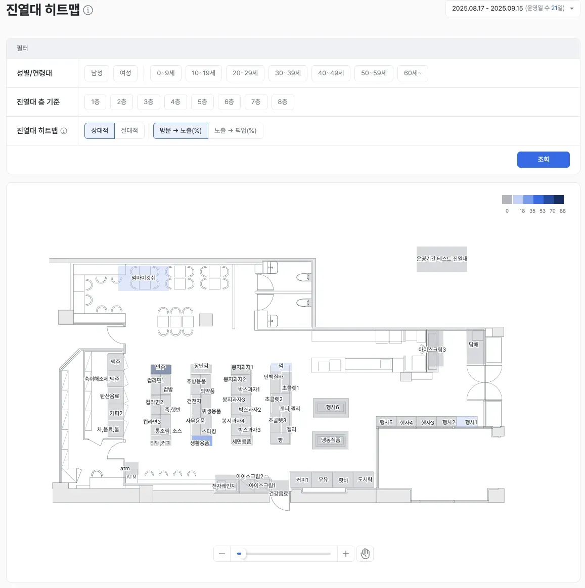 진열대 히트맵 메인 화면