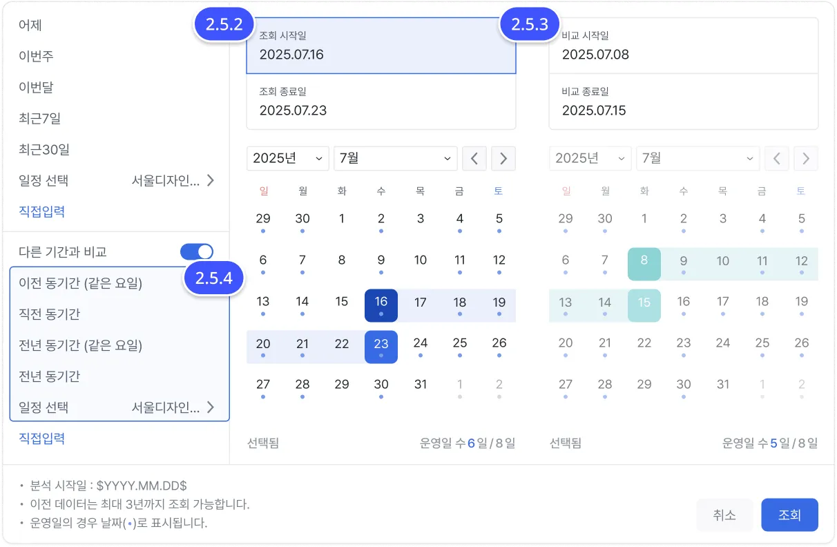 조회일·비교일 동시 선택