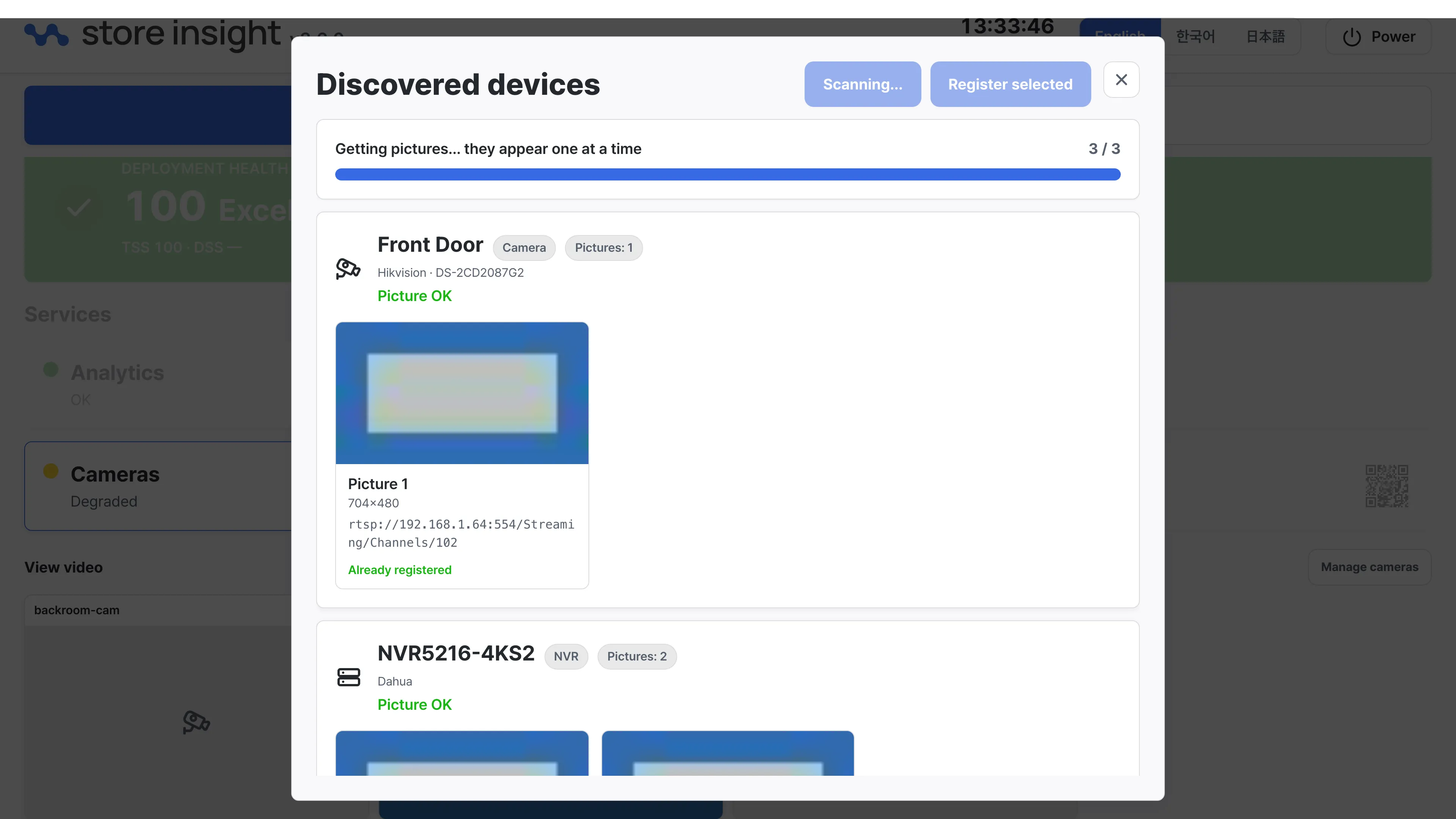 Discovered devices list